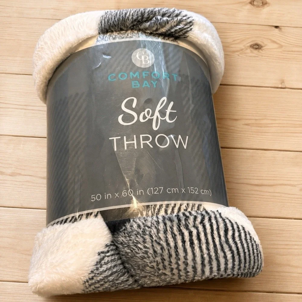 Comfort Bay Soft Plaid Sofa Throw Blanket 50x60 100% Polyester Blk/Gray/White[Q]